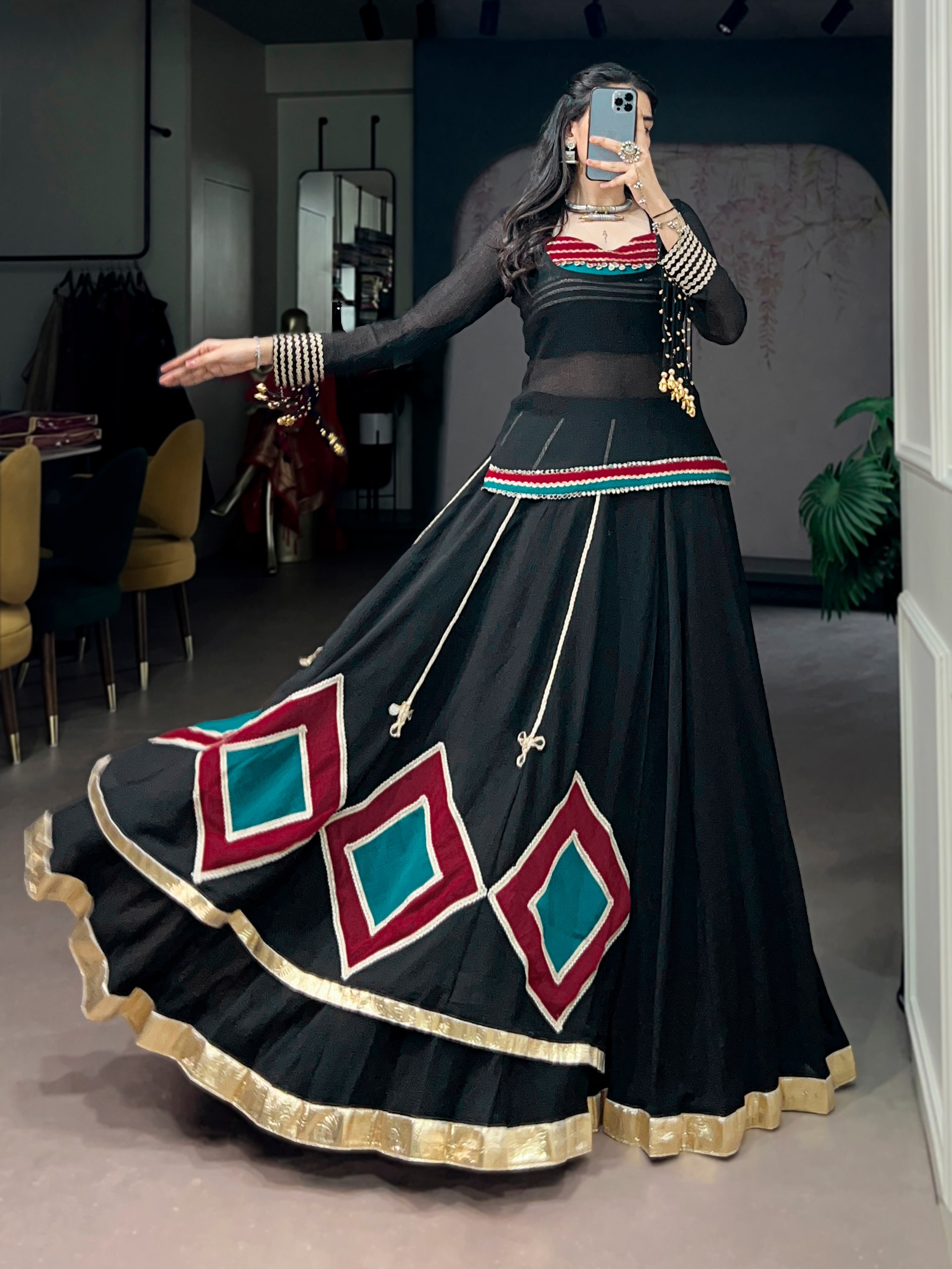 Black Navratri Lehenga Choli for Women | Traditional Gujarati Garba Outfit with Mirror Work | Festive Ethnic Wear