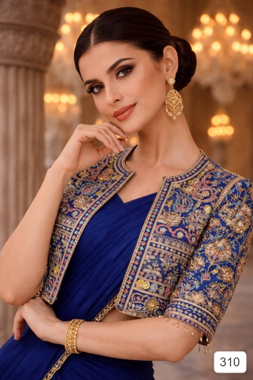 Designer Ready-to-Wear Saree with Embroidered Crop Jacket