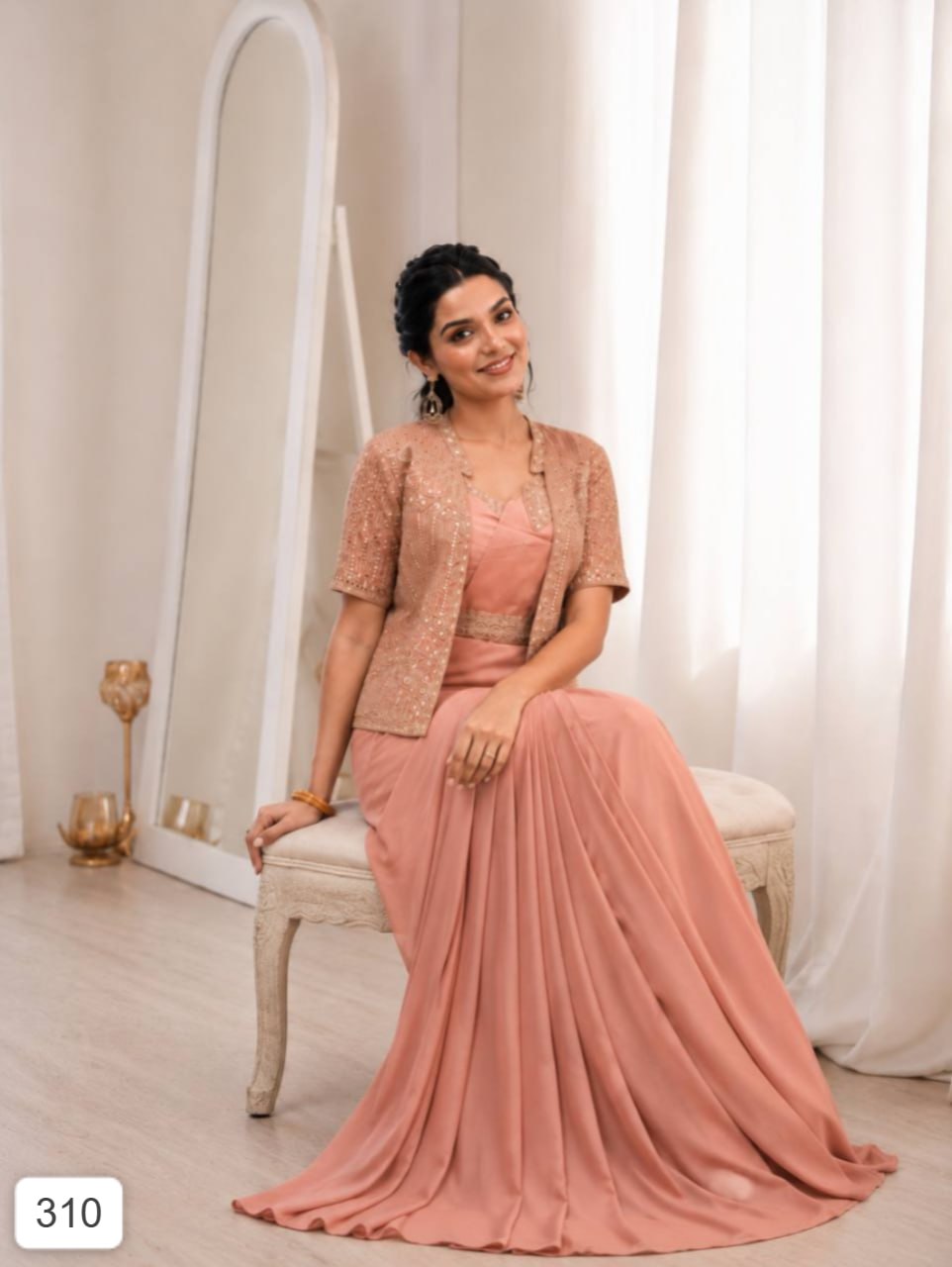 Elegant Ready-to-Wear Draped Saree with Embellished Jacket