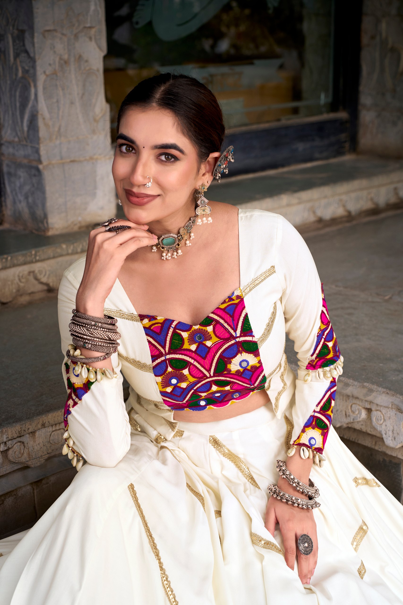 White Navratri Lehenga Choli for Women | Traditional Gujarati Mirror Work Garba Dress | Designer Festive Wear