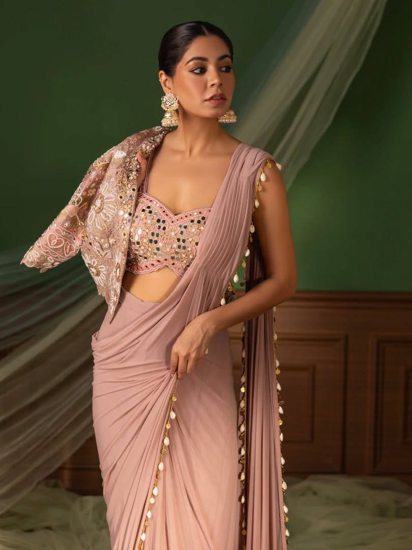 Designer Ready-to-Wear Saree with Embroidered Blouse & Statement Jacket