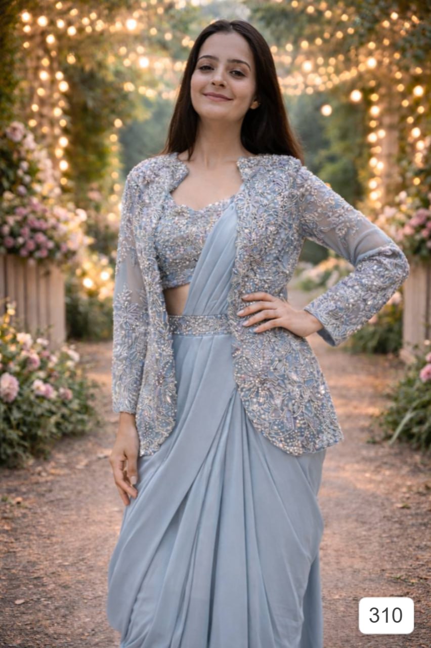 Designer Ready-to-Wear Saree with Heavy Embroidered Jacket