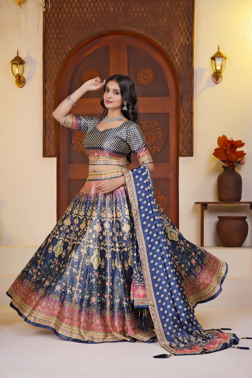 Navy Blue Banarasi Style Lehenga Choli with Designer Dupatta