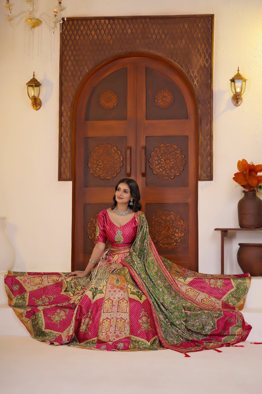 Rani Pink Traditional Printed Lehenga Choli with Designer Dupatta