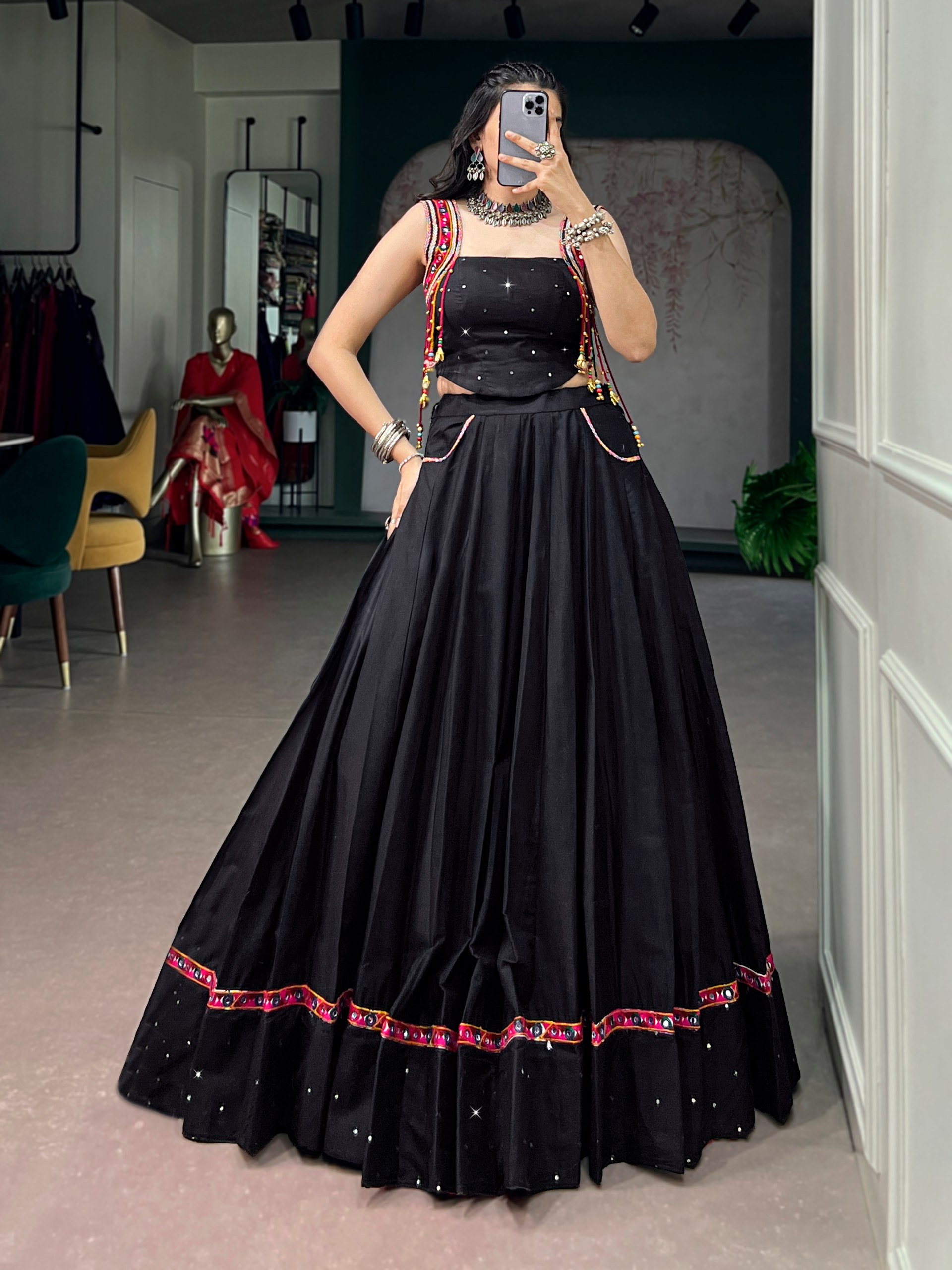 Navratri Mirror Work Black Lehenga Choli for Women | Traditional Garba & Dandiya Outfit